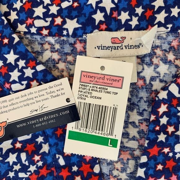 New VINEYARD VINES Whales Stars Americana Red White Blue Print Tunic Top M L - Picture 3 of 4